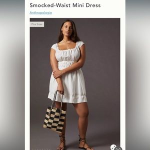 Anthropologie White Smocked-Waist Mini Dress